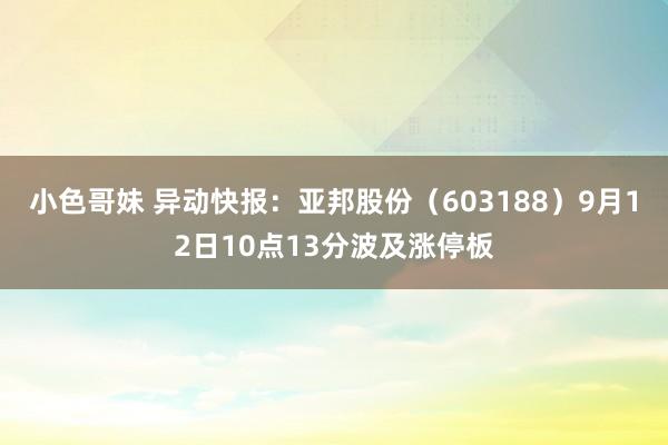 小色哥妹 异动快报：亚邦股份（603188）9月12日10点13分波及涨停板