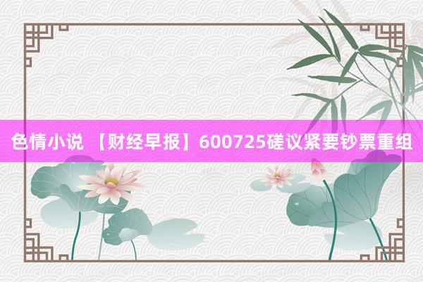 色情小说 【财经早报】600725磋议紧要钞票重组