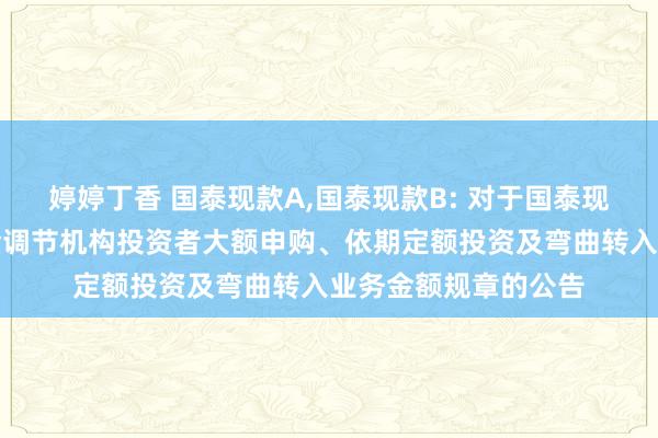 婷婷丁香 国泰现款A，国泰现款B: 对于国泰现款贬责货币市集基金调节机构投资者大额申购、依期定额投资及弯曲转入业务金额规章的公告