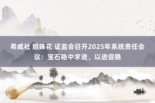 希威社 姐妹花 证监会召开2025年系统责任会议：宝石稳中求进、以进促稳